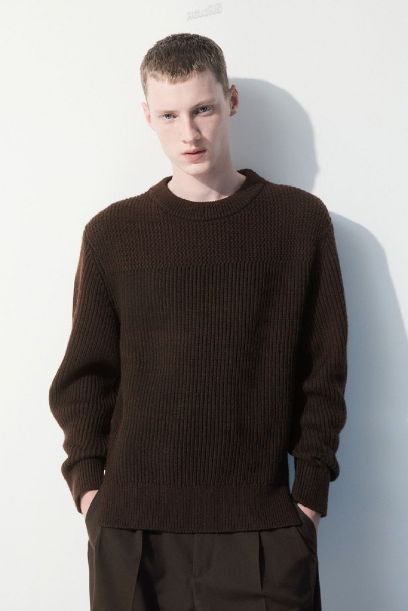 Dark Brown MéLange COS The Panelled Wool Jumper Sweaters & Cardigans | NT76-V0JN