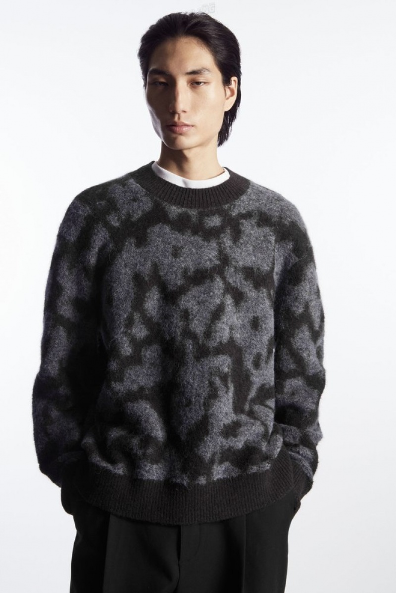 Dark Brown / Grey COS Animal-Jacquard Alpaca-Blend Jumper Sweaters & Cardigans | XR96-D9XI