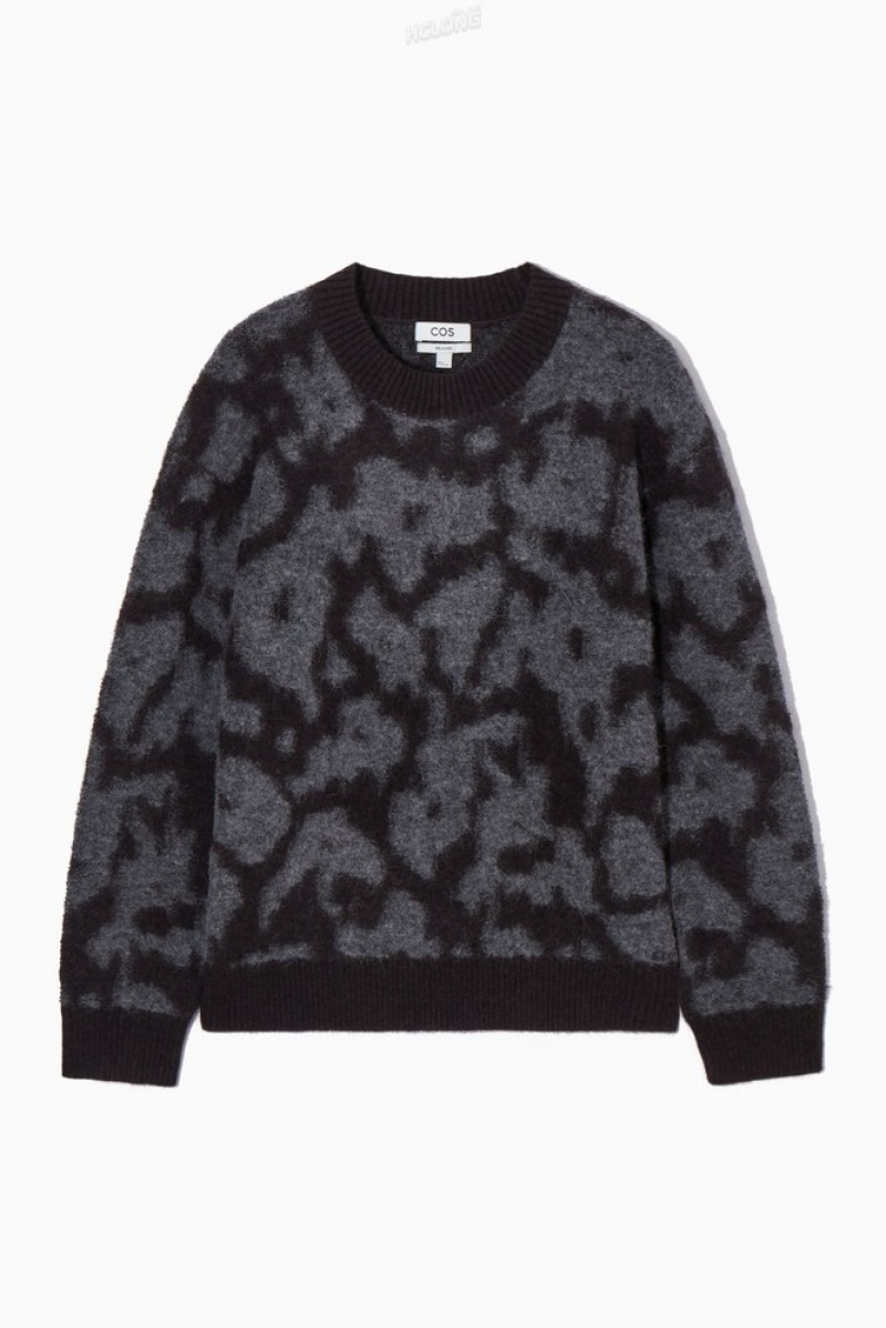 Dark Brown / Grey COS Animal-Jacquard Alpaca-Blend Jumper Sweaters & Cardigans | XR96-D9XI