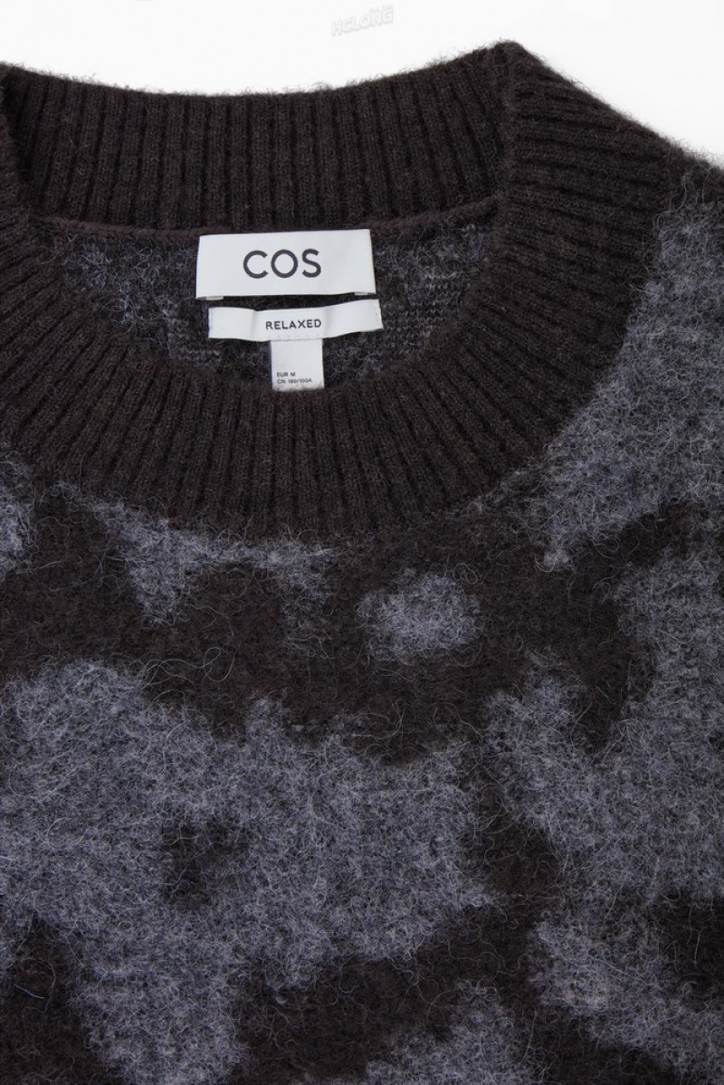 Dark Brown / Grey COS Animal-Jacquard Alpaca-Blend Jumper Sweaters & Cardigans | XR96-D9XI