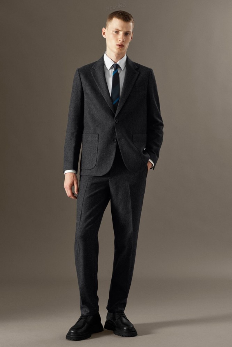 Dark Gray / Herringbone COS Herringbone Wool Blazer - Regular Blazers | UQ08-N6DW