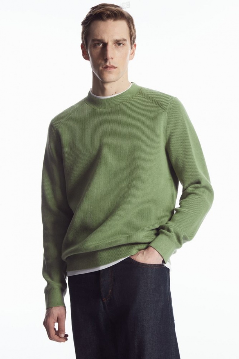 Dark Green COS Ribbed-Knit Jumper Knitwear | QM42-T7XF