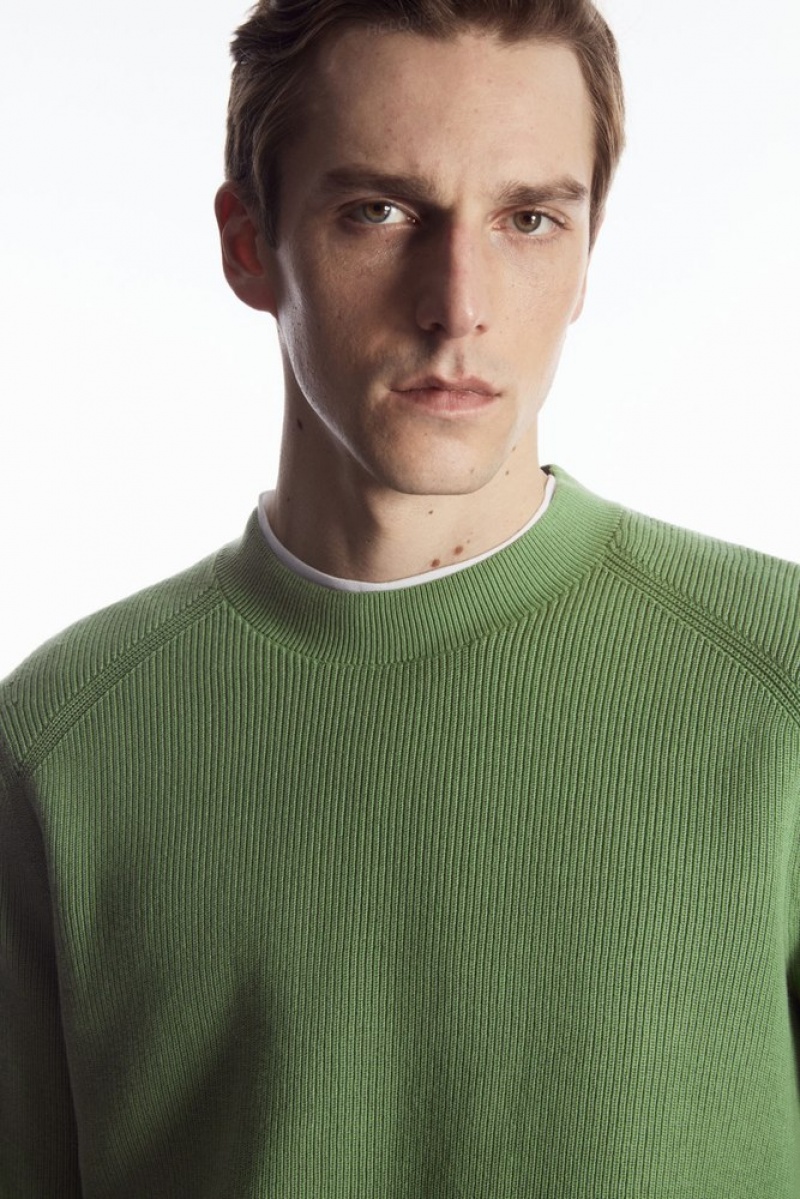 Dark Green COS Ribbed-Knit Jumper Knitwear | QM42-T7XF