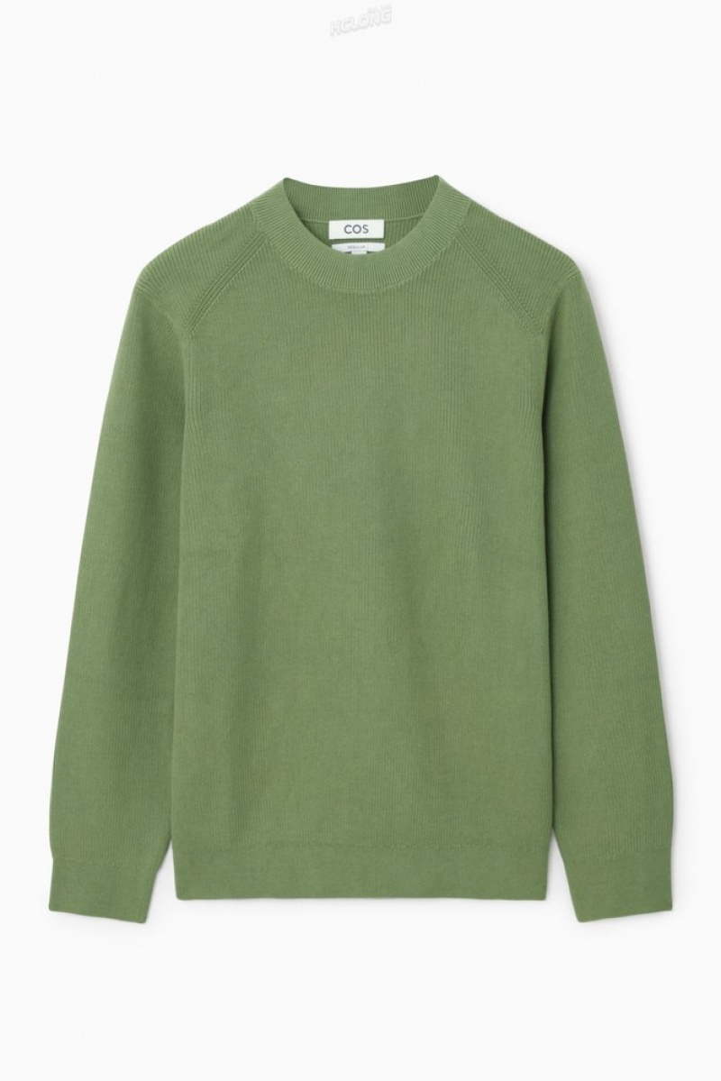 Dark Green COS Ribbed-Knit Jumper Knitwear | QM42-T7XF