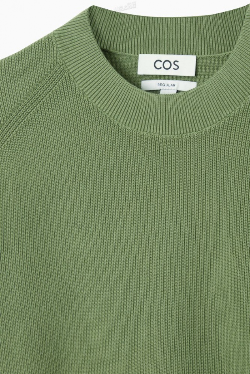 Dark Green COS Ribbed-Knit Jumper Knitwear | QM42-T7XF