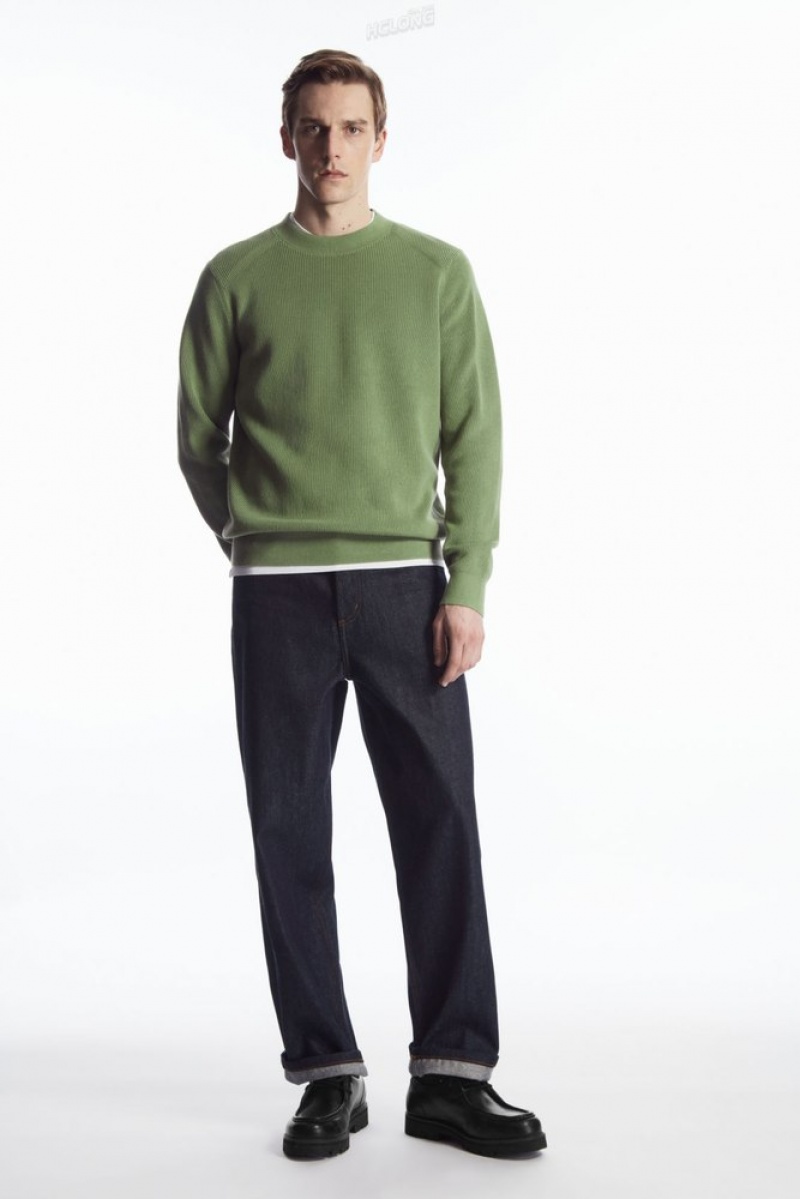 Dark Green COS Ribbed-Knit Jumper Knitwear | QM42-T7XF