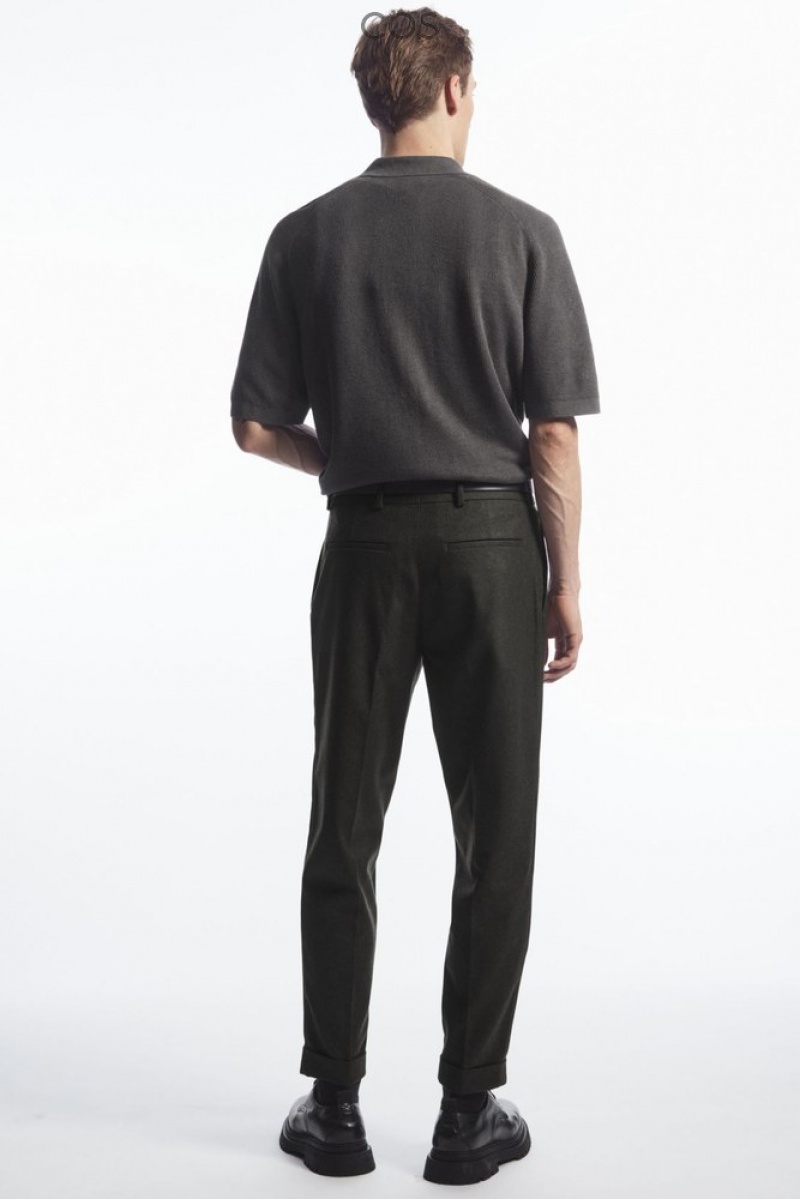 Dark Green COS Turn-Up Tapered Wool Pants Pants | BB01-X8BQ