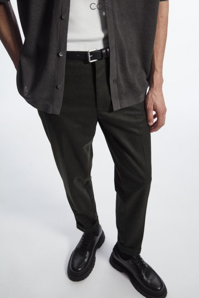 Dark Green COS Turn-Up Tapered Wool Pants Pants | BB01-X8BQ