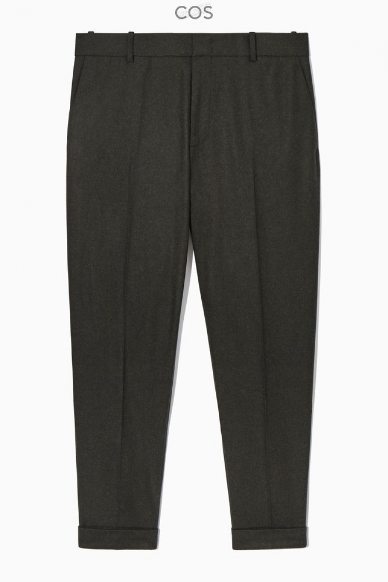 Dark Green COS Turn-Up Tapered Wool Pants Pants | BB01-X8BQ