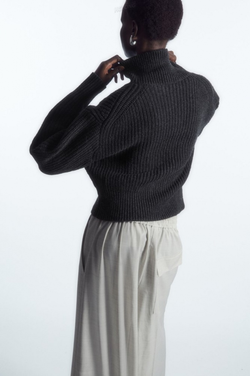 Dark Grey MéLange COS Half-Zip Funnel-Neck Wool Jumper Knitwear & Cardigans | GP89-V1CE