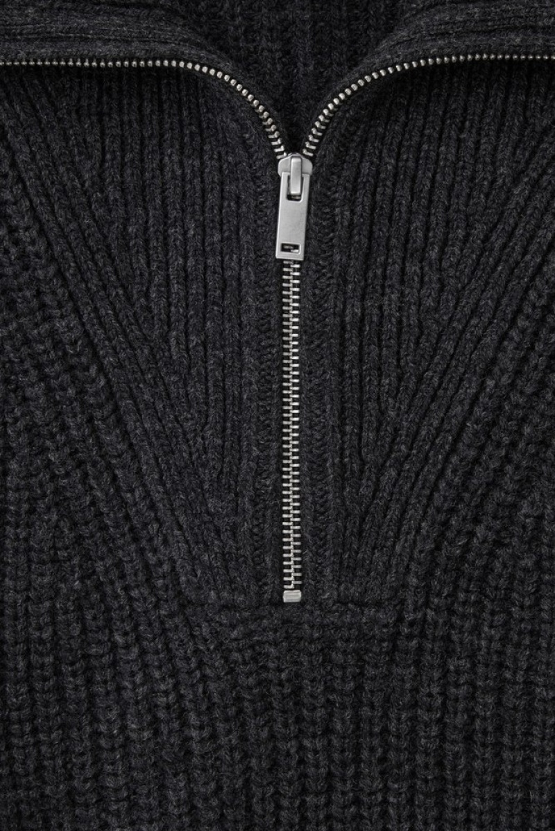 Dark Grey MéLange COS Half-Zip Funnel-Neck Wool Jumper Knitwear & Cardigans | GP89-V1CE