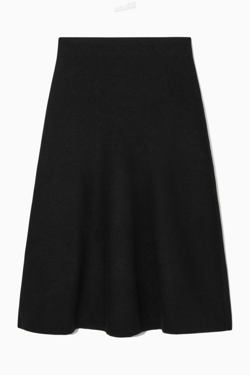 Dark Navy COS Flared Merino Wool Midi Skirt Skirts | YV14-D9FH