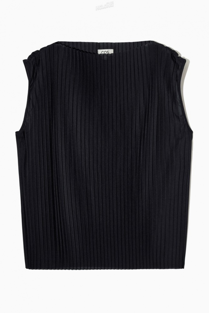 Dark Navy COS Plissé Sleeveless Top Tops | OP57-E2AN