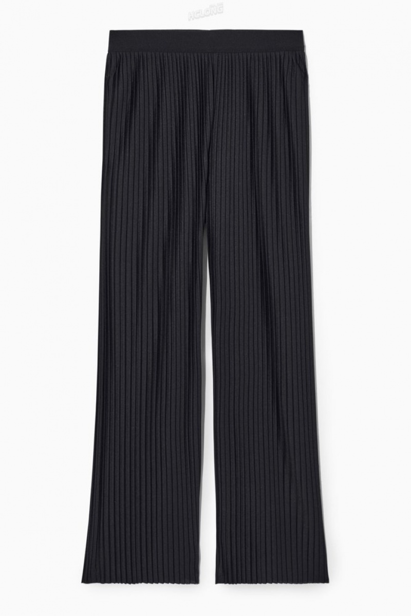 Dark Navy COS Plissé Trousers Trousers | VR84-U3XL