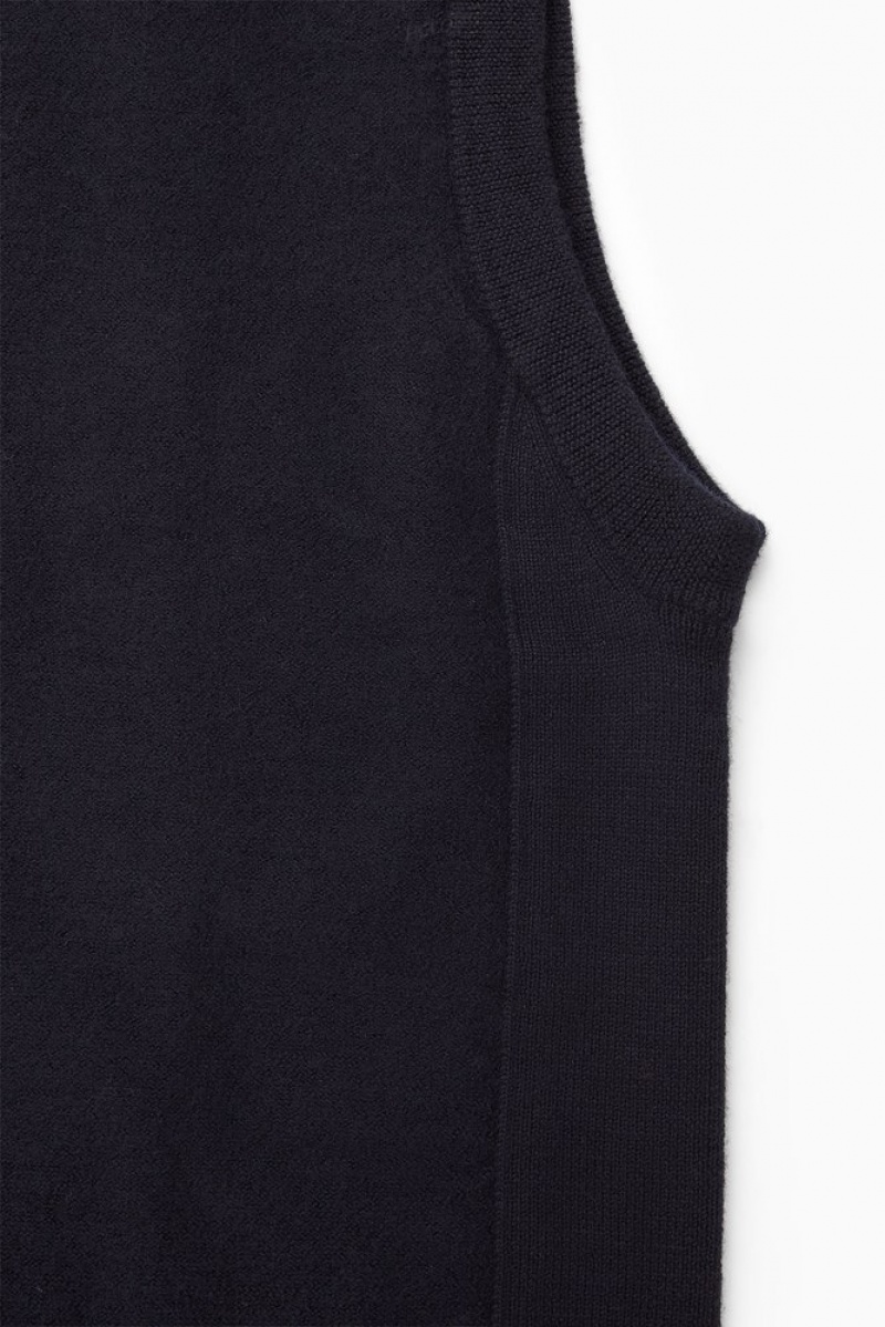 Dark Navy COS V-Neck Boiled-Wool Vest Sweaters & Cardigans | JU65-D3KY