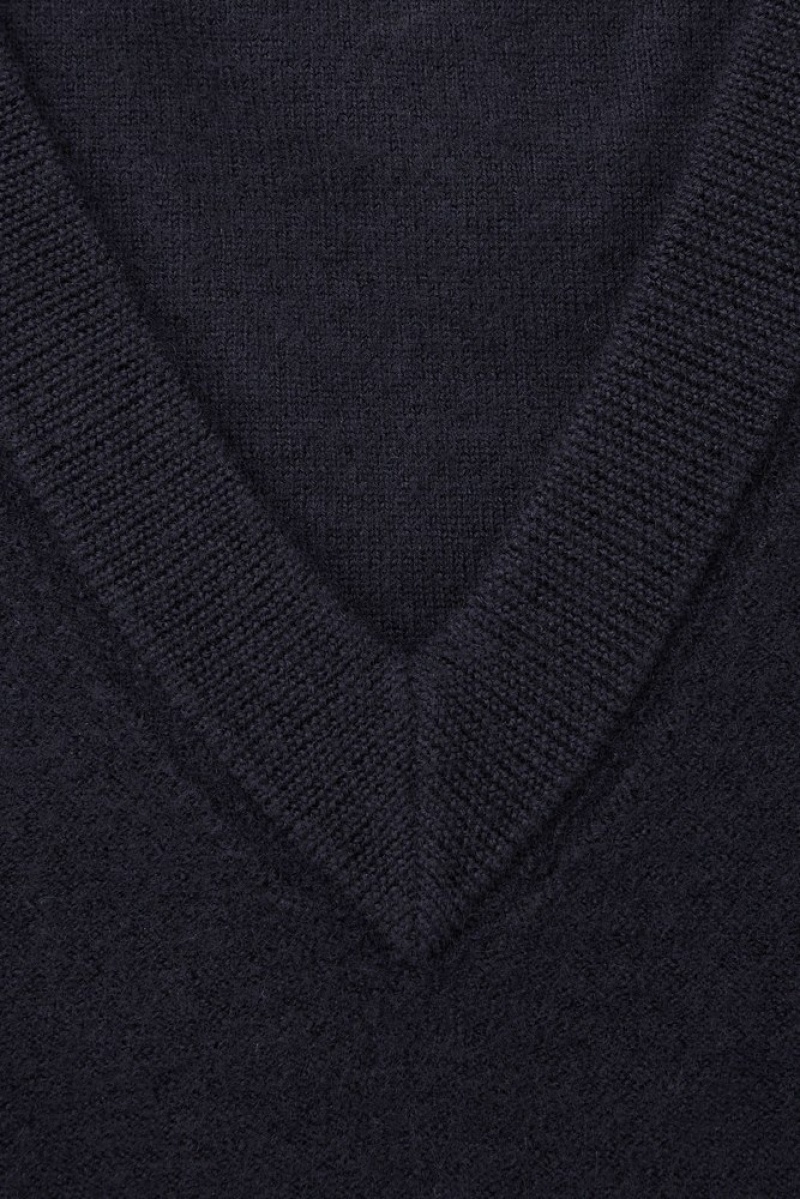 Dark Navy COS V-Neck Boiled-Wool Vest Sweaters & Cardigans | JU65-D3KY