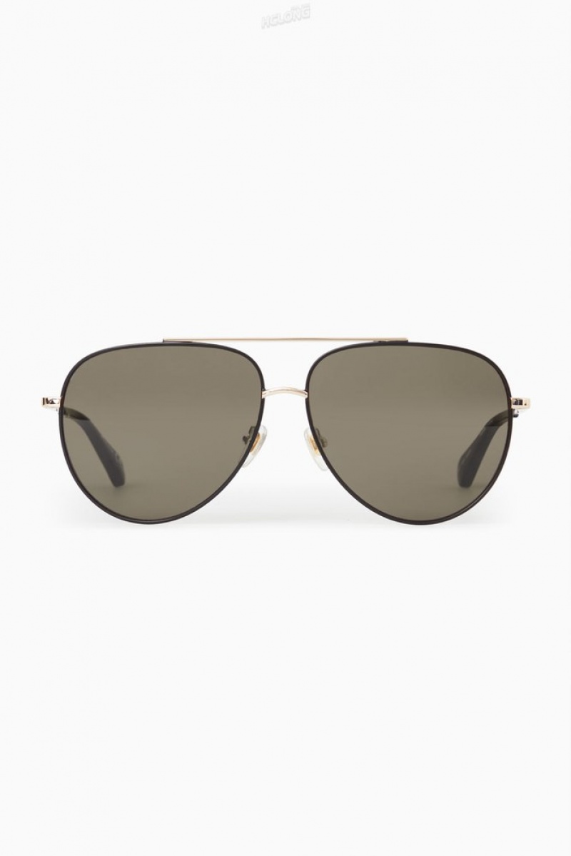 Gold / Black COS The Aviator Metal Sunglasses Sunglasses | YO55-T3KL