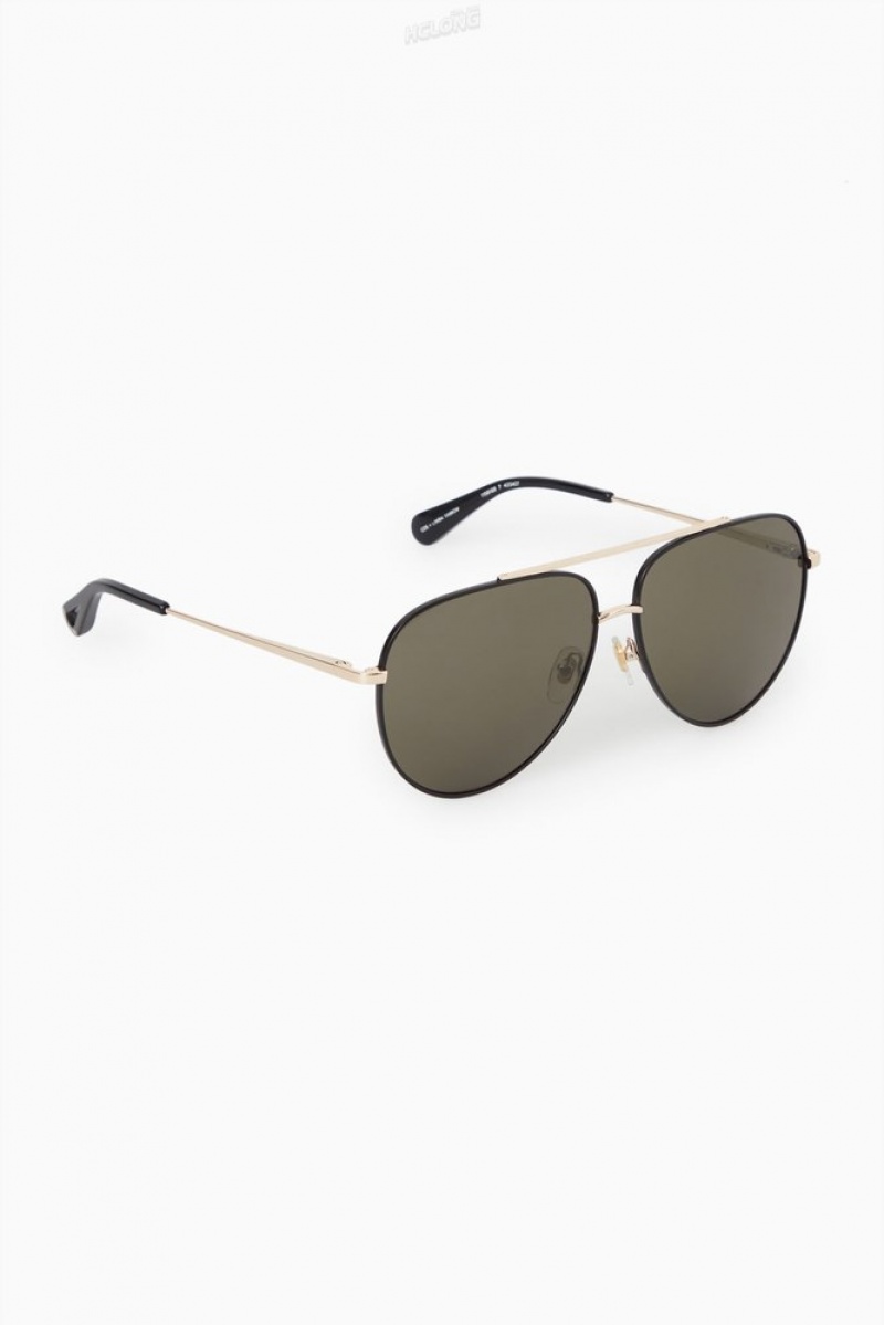 Gold / Black COS The Aviator Metal Sunglasses Sunglasses | YO55-T3KL