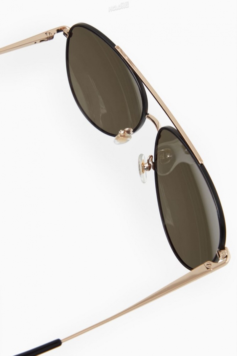 Gold / Black COS The Aviator Metal Sunglasses Sunglasses | YO55-T3KL