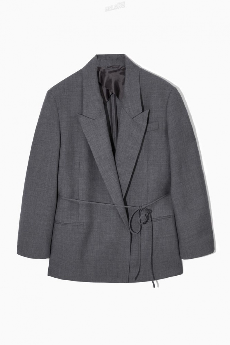 Gray COS Belted Double-Breasted Wool Blazer Blazers & Tailoring | FS80-E3GF