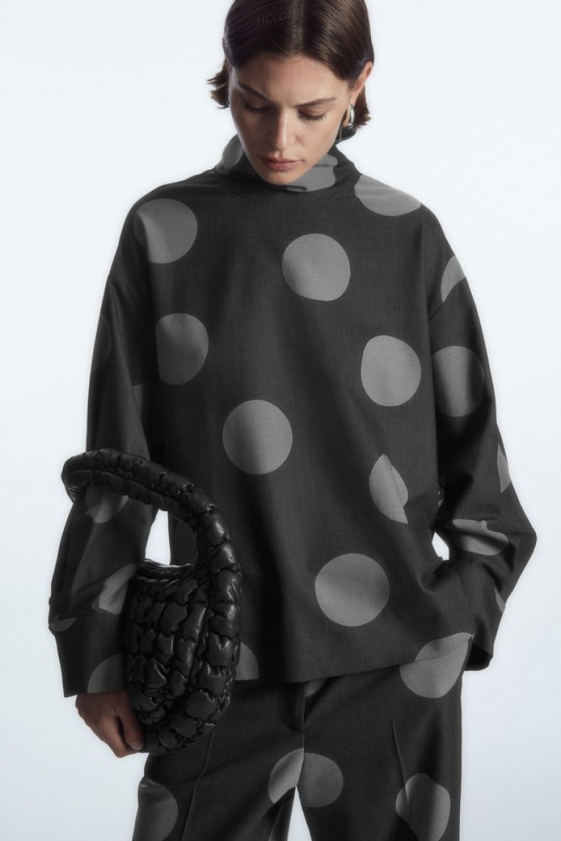 Gray / Polka-Dot COS Polka-Dot Deconstructed High-Neck Blouse Shirts & Blouses | LI99-W1CJ