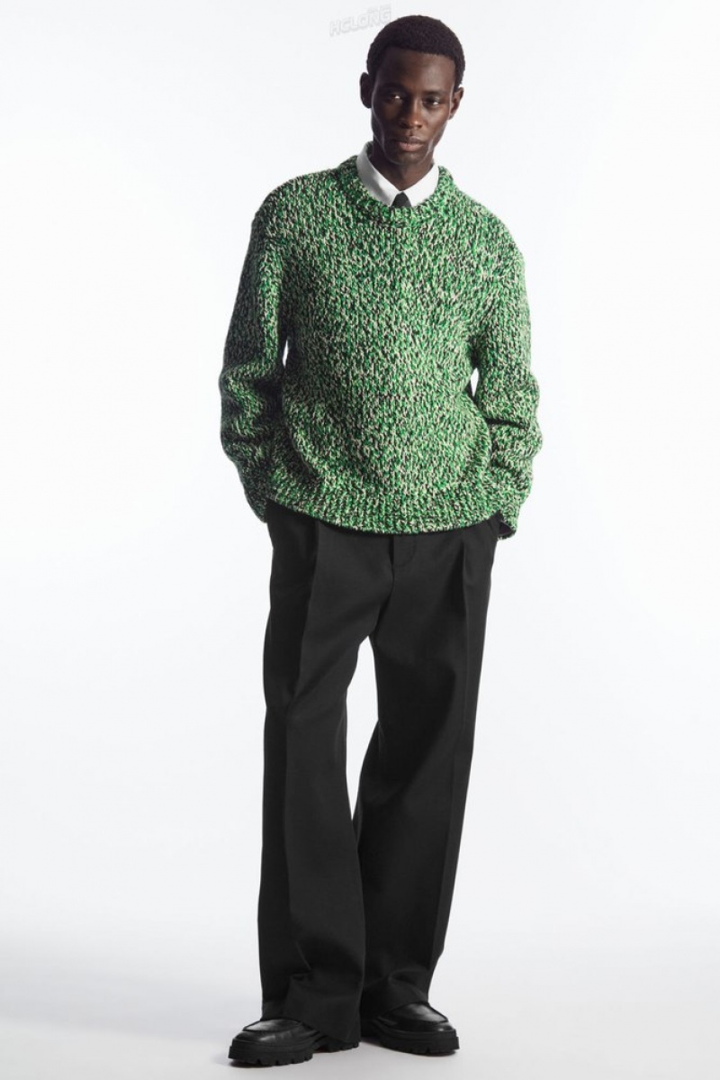 Green / Black / White COS Tri-Tone Wool Crew-Neck Jumper Knitwear | FY26-X6EV