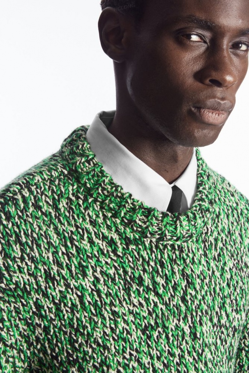 Green / Black / White COS Tri-Tone Wool Crew-Neck Jumper Knitwear | FY26-X6EV