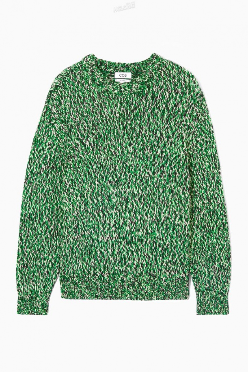 Green / Black / White COS Tri-Tone Wool Crew-Neck Jumper Knitwear | FY26-X6EV