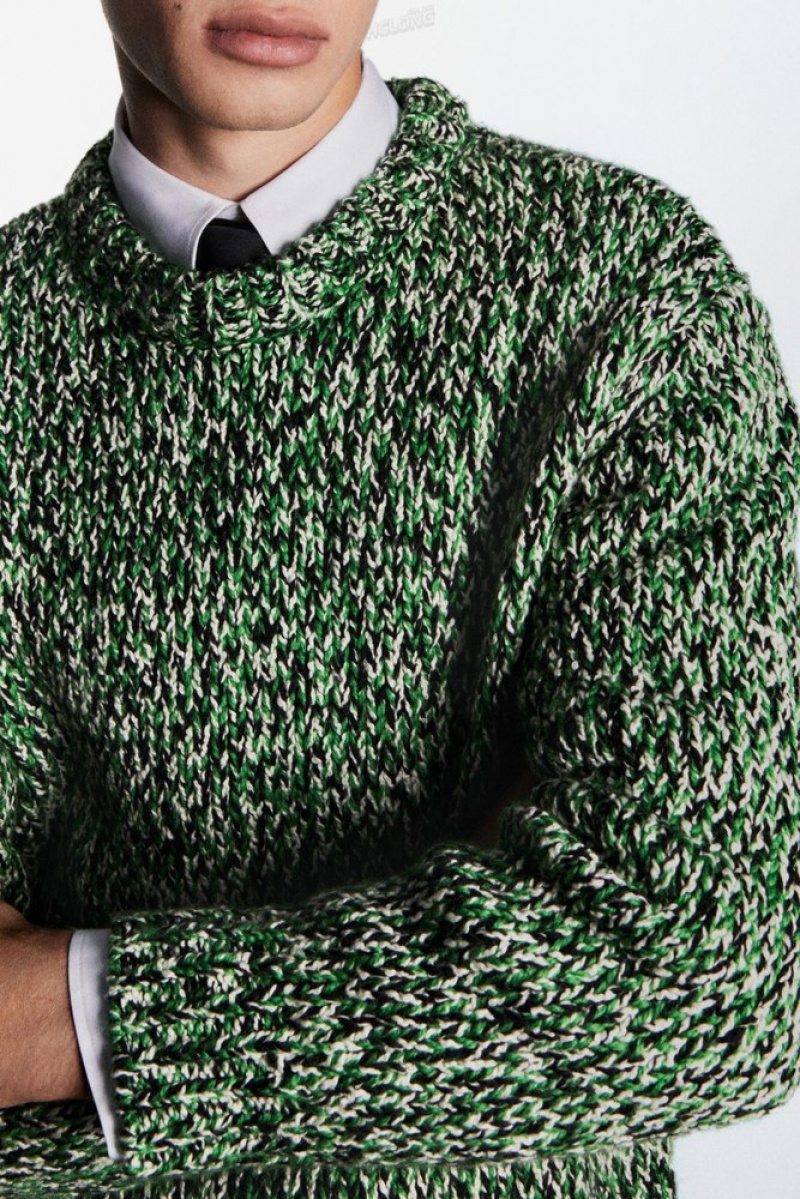 Green / Black / White COS Tri-Tone Wool Crew-Neck Jumper Knitwear | FY26-X6EV