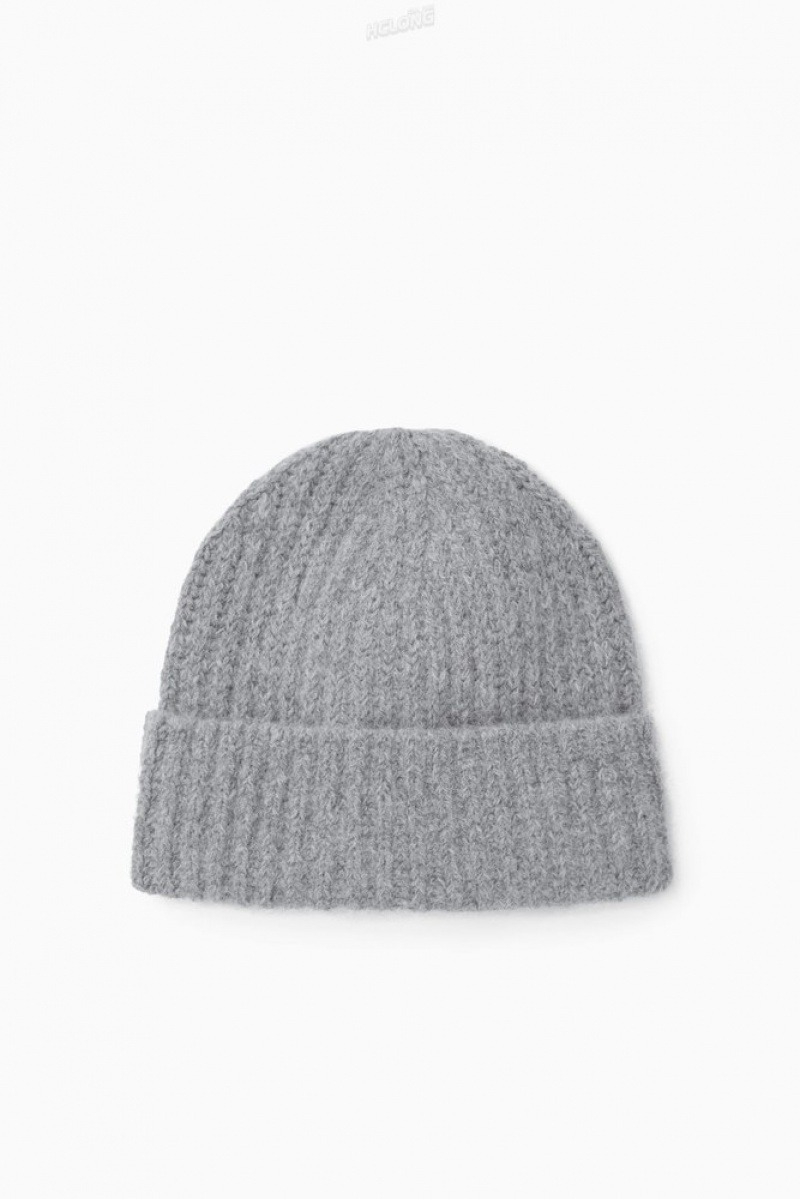 Grey COS Ribbed Alpaca-Blend Beanie Hats | MB04-L0MR