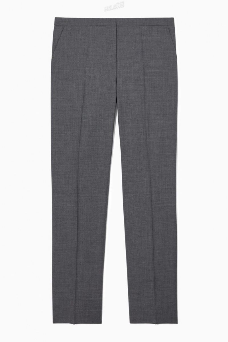 Grey COS Slim Tailored Wool Trousers Trousers | XL81-D1UL