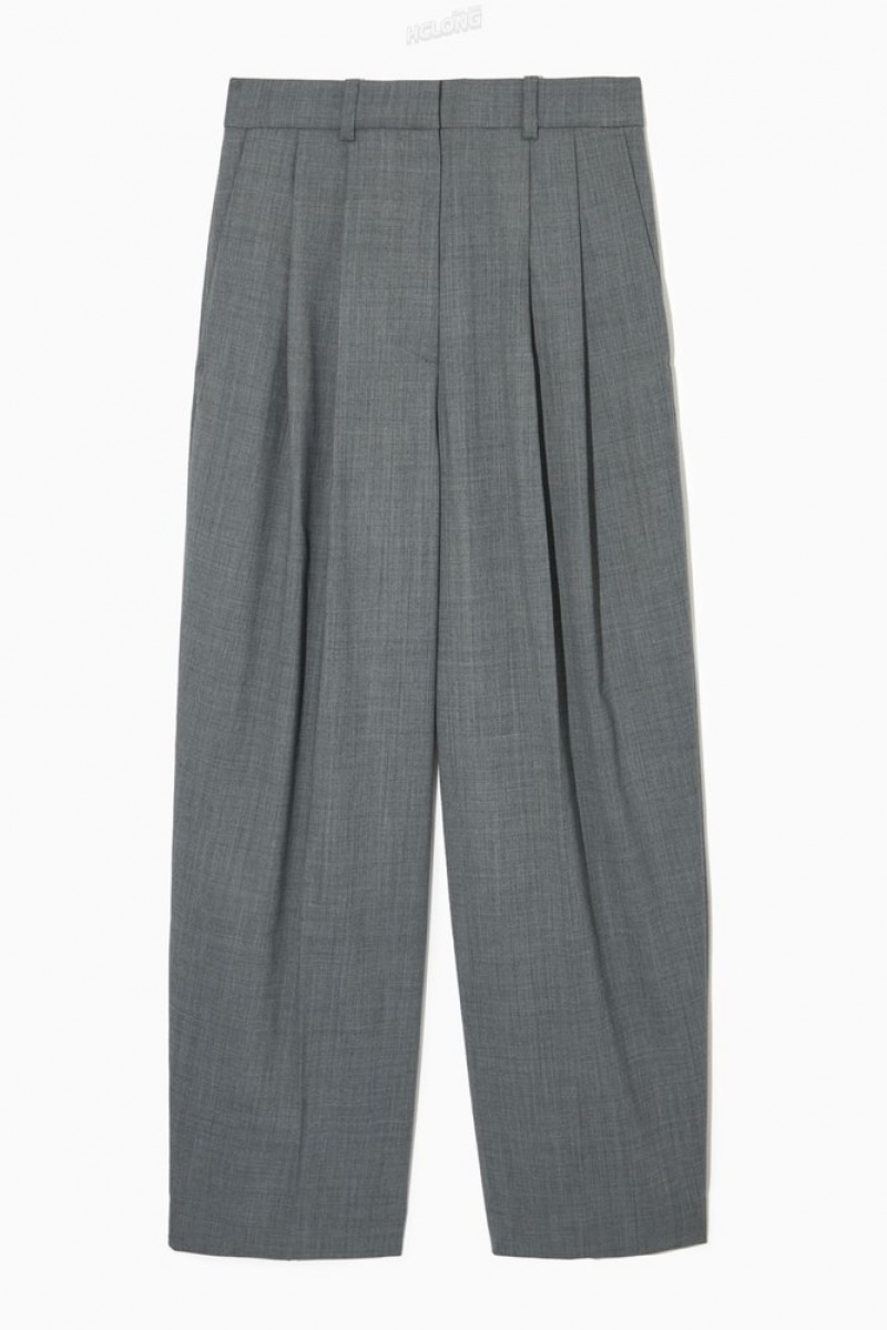 Grey COS Wide-Leg Tailored Wool-Blend Trousers Pants | CC33-C7PI