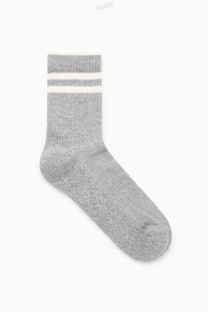 Grey / White / Striped COS Striped Sports Socks Socks | GU78-Z1CQ