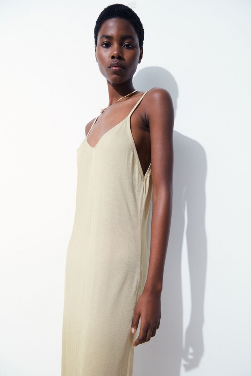 Light Beige COS The Sheer Knitted Slip Dress Dresses | MM16-Z2EM