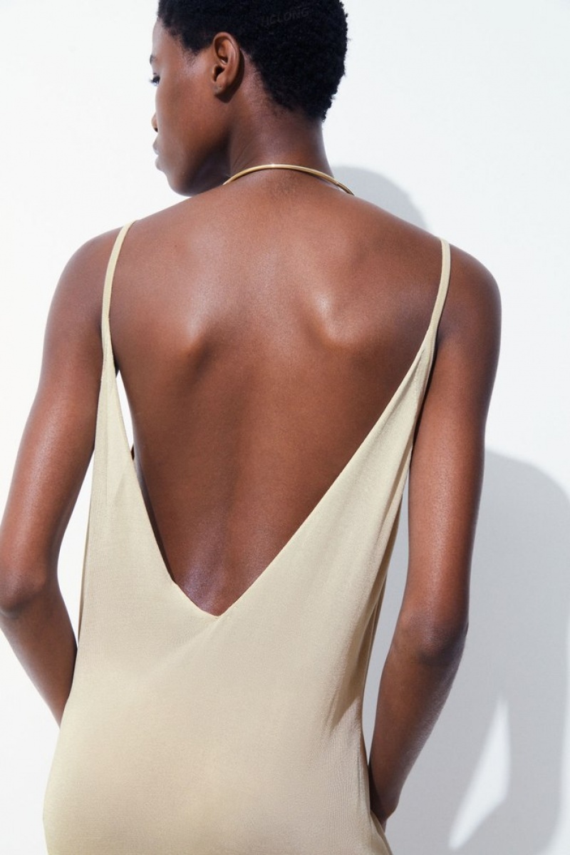 Light Beige COS The Sheer Knitted Slip Dress Dresses | MM16-Z2EM