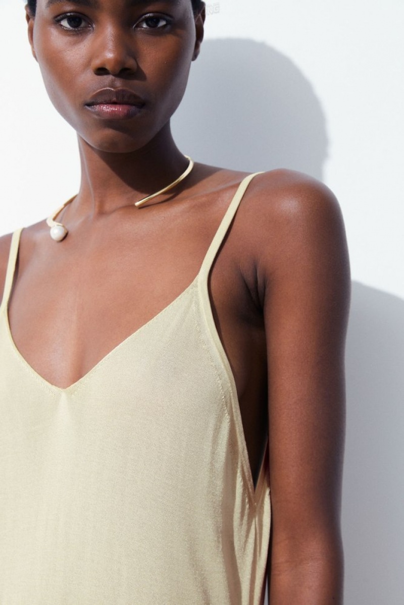 Light Beige COS The Sheer Knitted Slip Dress Dresses | MM16-Z2EM