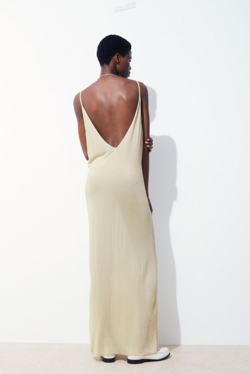 Light Beige COS The Sheer Knitted Slip Dress Dresses | MM16-Z2EM