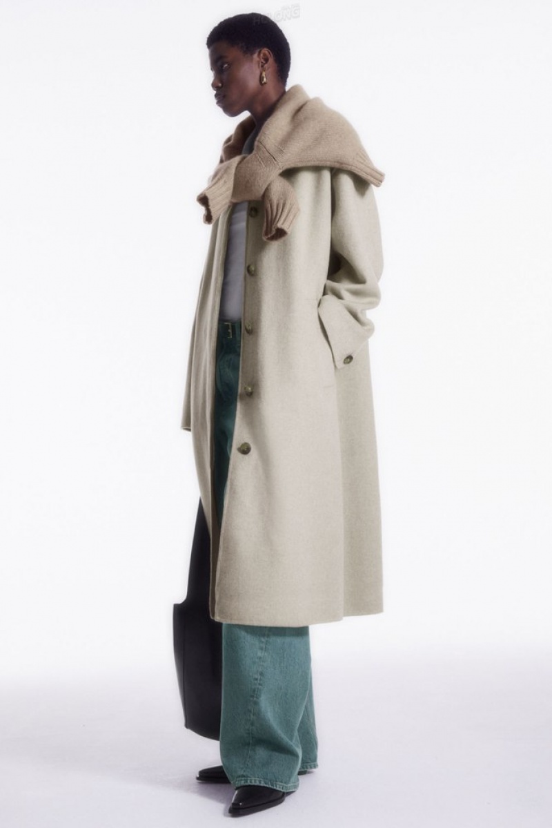 Light Beige MéLange COS Collared Double-Faced Wool Coat Coats & Jackets | KU23-N1FJ