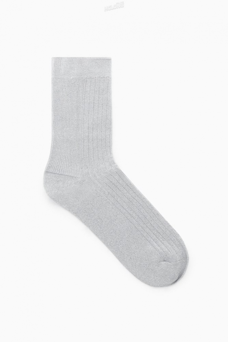 Light Gold COS Ribbed Lurex Socks Socks | ZM67-B9SI