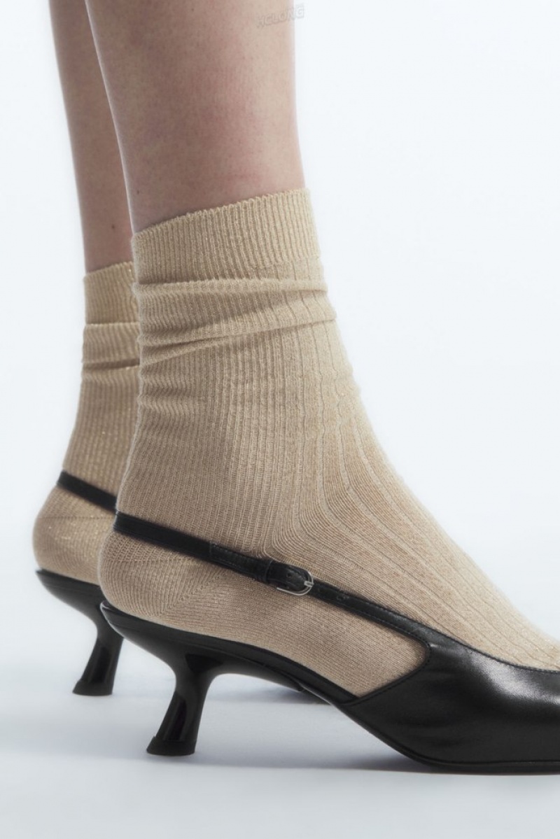 Light Gold COS Ribbed Lurex Socks Socks | EL04-X9UO