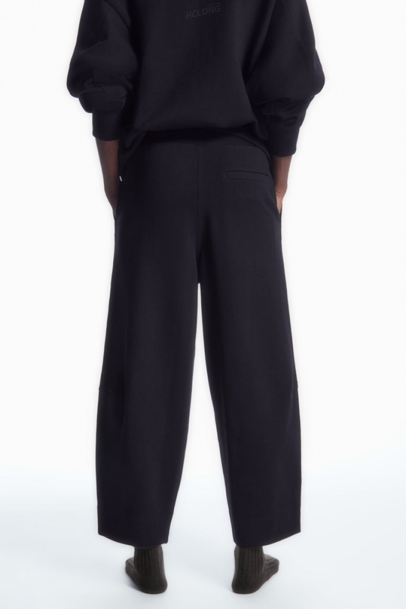 Navy COS Barrel-Leg Jersey Joggers Trousers | CG32-B5ZX