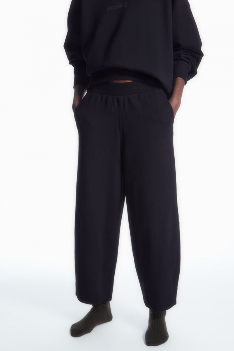 Navy COS Barrel-Leg Jersey Joggers Trousers | CG32-B5ZX