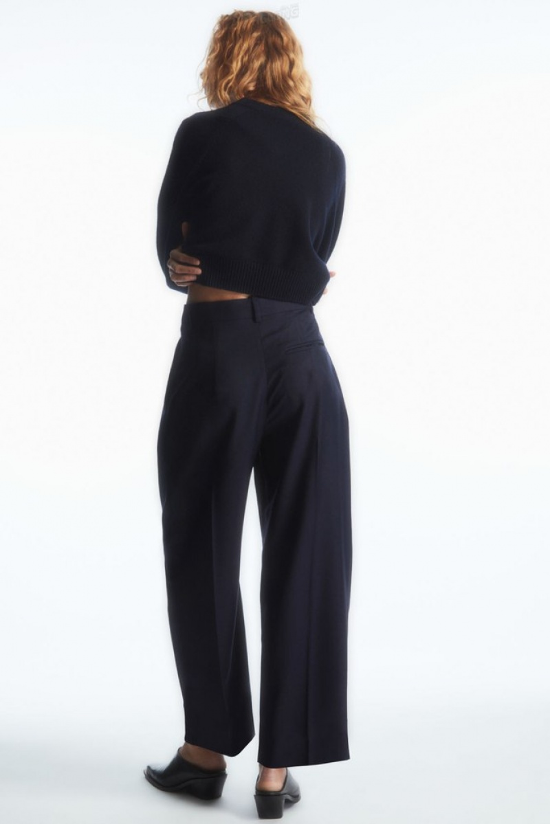 Navy COS Barrel-Leg Wool Trousers Trousers | BW56-R7BD