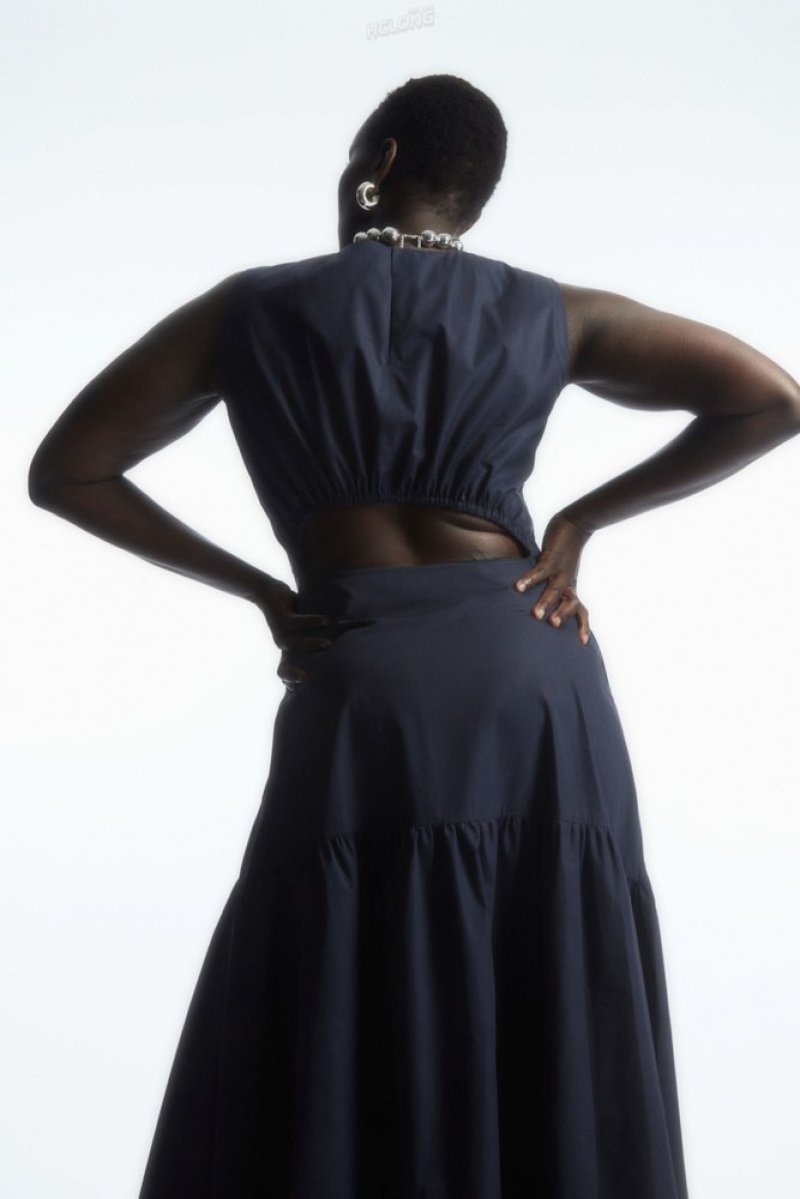 Navy COS Open-Back Tiered Dress Dresses | ZW00-F8YJ