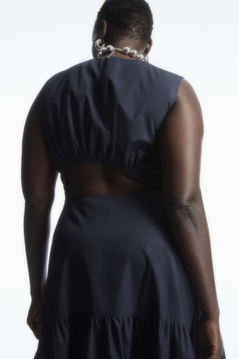 Navy COS Open-Back Tiered Dress Dresses | ZW00-F8YJ