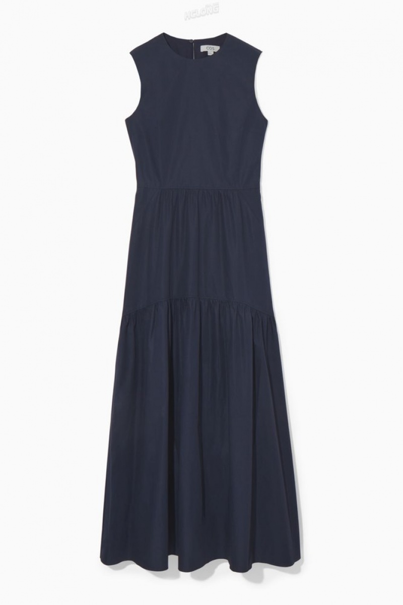 Navy COS Open-Back Tiered Dress Dresses | ZW00-F8YJ