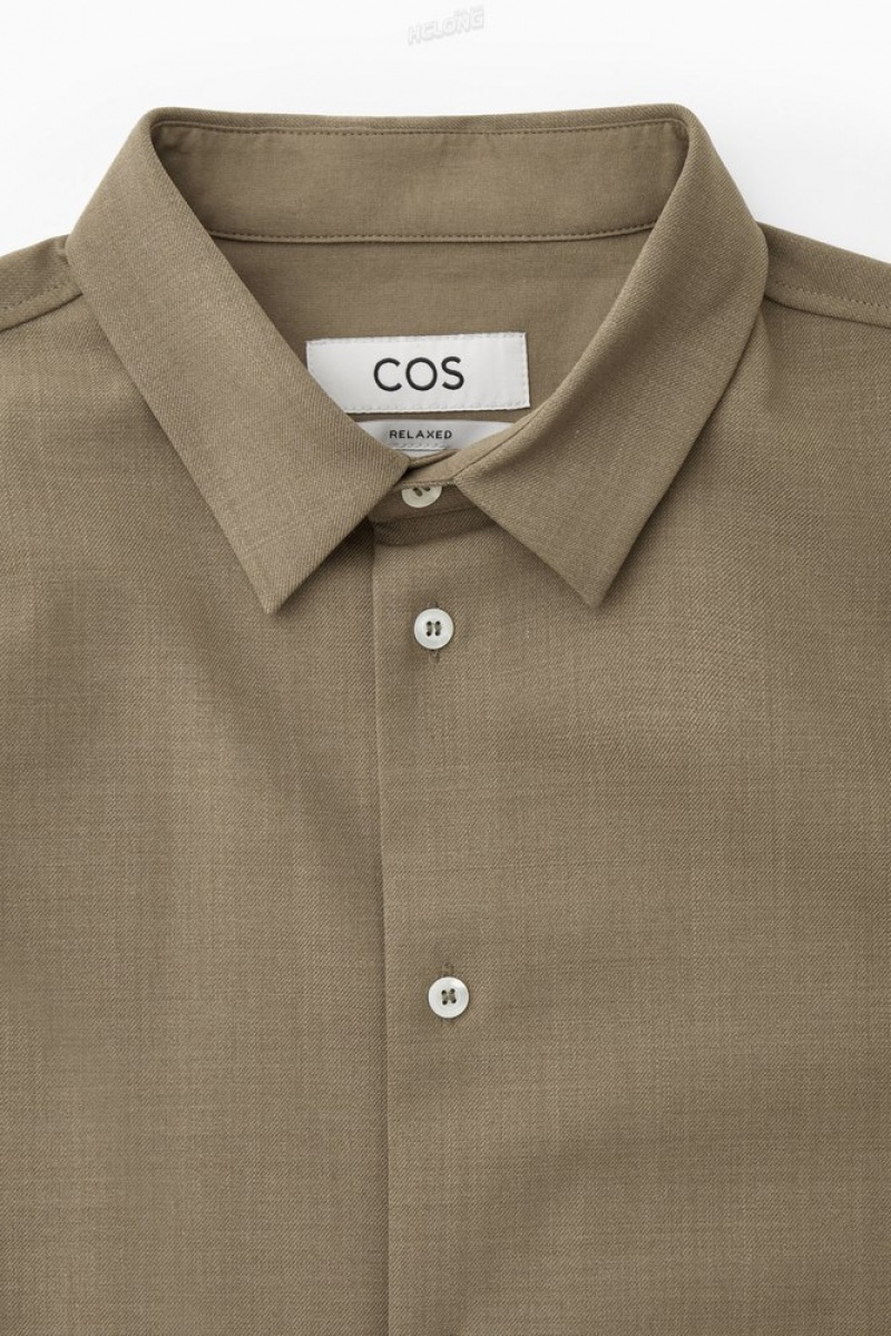 Navy COS Relaxed Wool-Blend Shirt Shirts | QH39-G1ZG