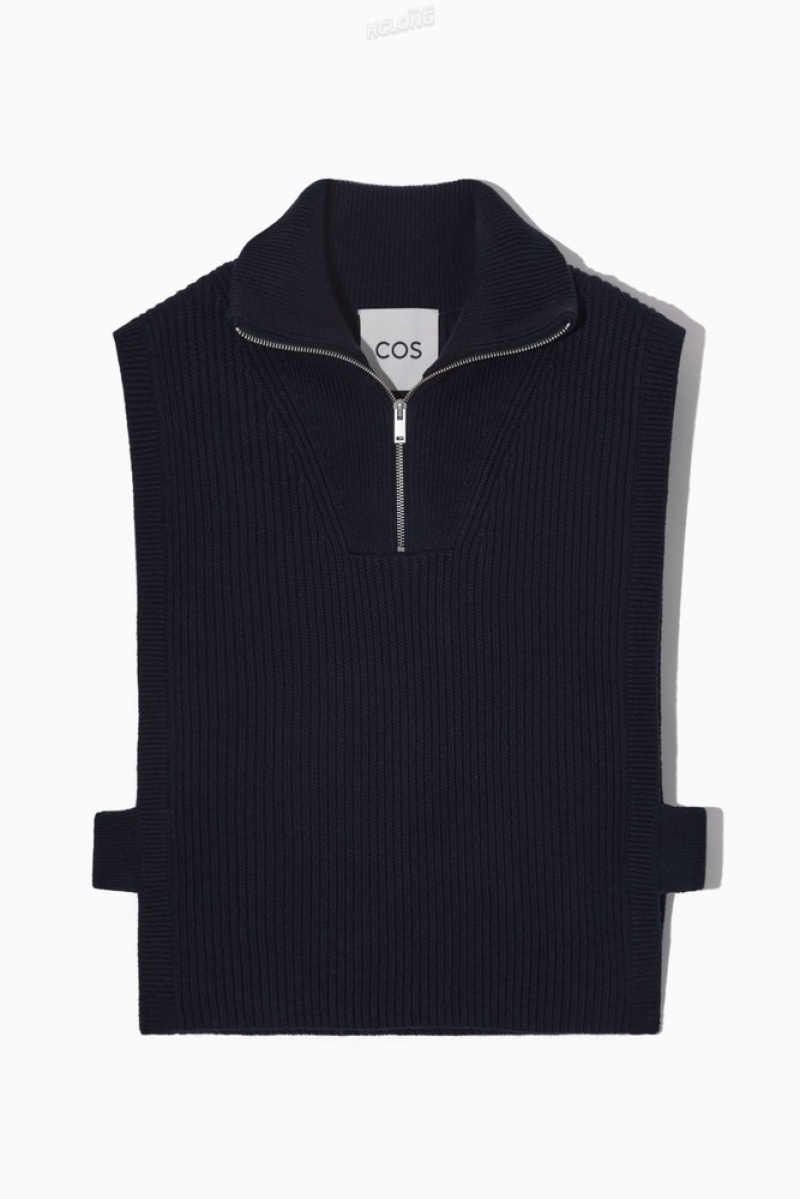 Navy COS Ribbed-Knit Half-Zip Tank Tops | XO02-L0UH