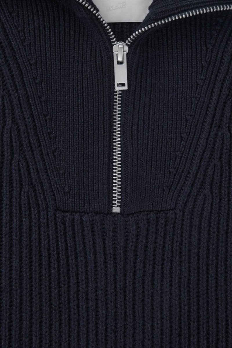 Navy COS Ribbed-Knit Half-Zip Tank Tops | XO02-L0UH