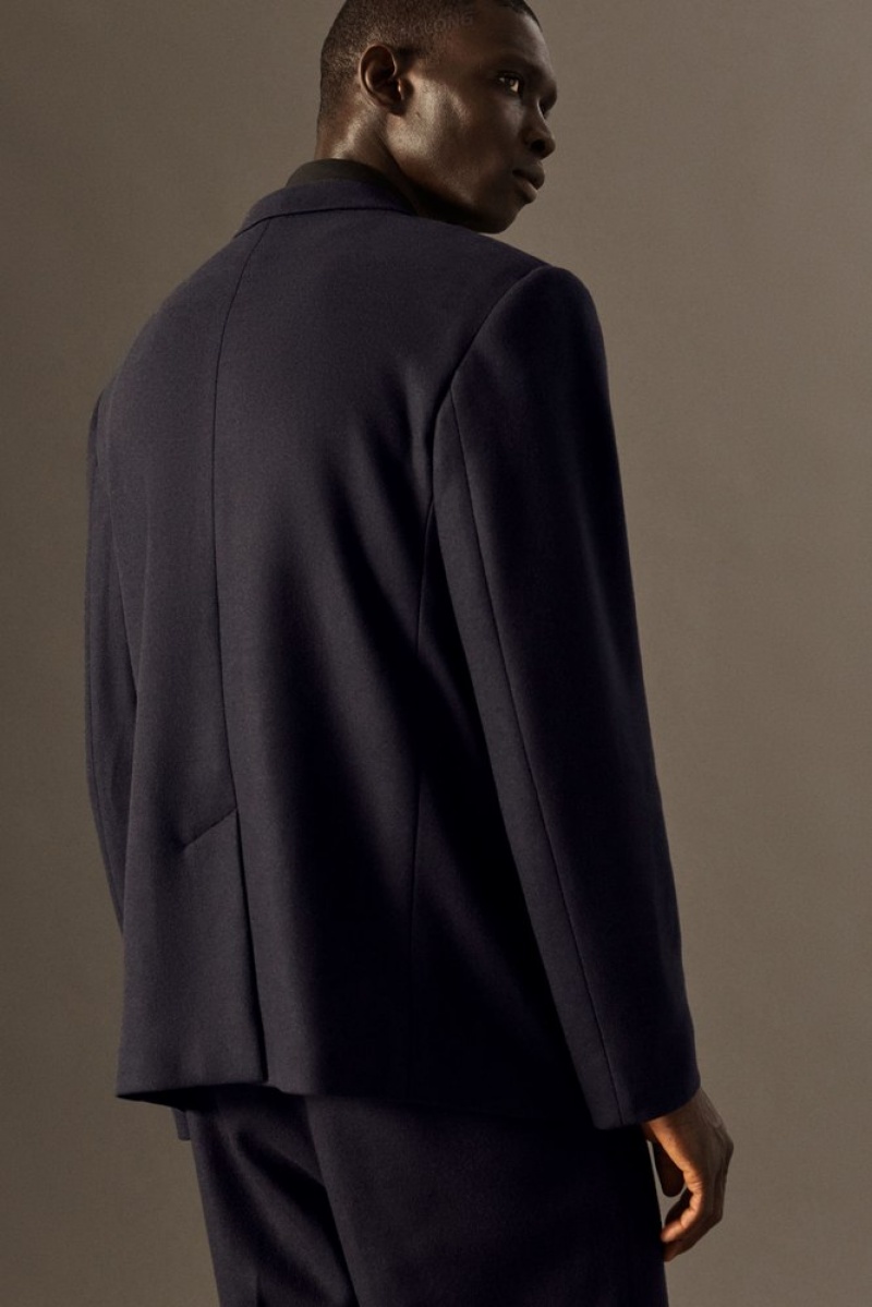 Navy COS Single-Breasted Wool-Jersey Blazer - Relaxed Blazers | AV33-W1UV